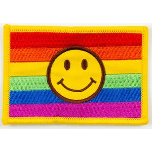 Patch zum Aufbügeln oder Aufnähen : Regenbogen mit Smiley - Groß