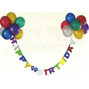 Schriftband Happy Birthday bunt 1,45m lang, mit Metallic-Ballons