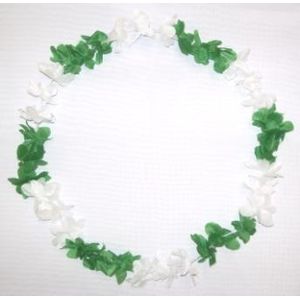 Blumenkette / Hawaiikette grün-weiß