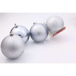 Weihnachtsbaumkugeln silber matt/glänzend mit Glitzer Ø 8cm