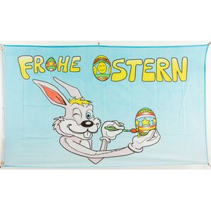 Fahne Frohe Ostern Hasen und Eier Flagge Oster Hissflagge 90x150cm