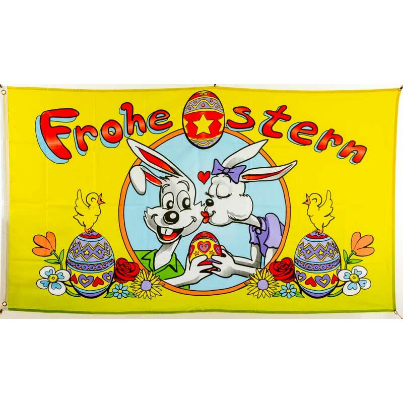 Frohe Ostern weiße Hasen Kuss Flagge Fahne Hißflagge 90 x 150 cm 